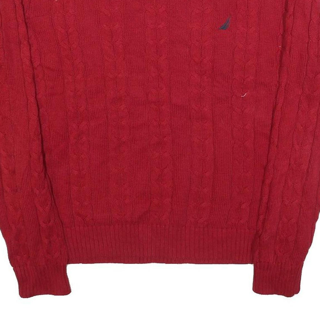 NAUTICA Mens Red Patterned Jumper Crew Neck Cable Knit L Cotton Classic Style