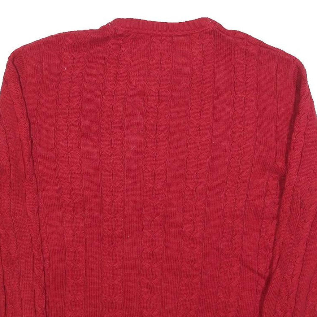 NAUTICA Mens Red Patterned Jumper Crew Neck Cable Knit L Cotton Classic Style