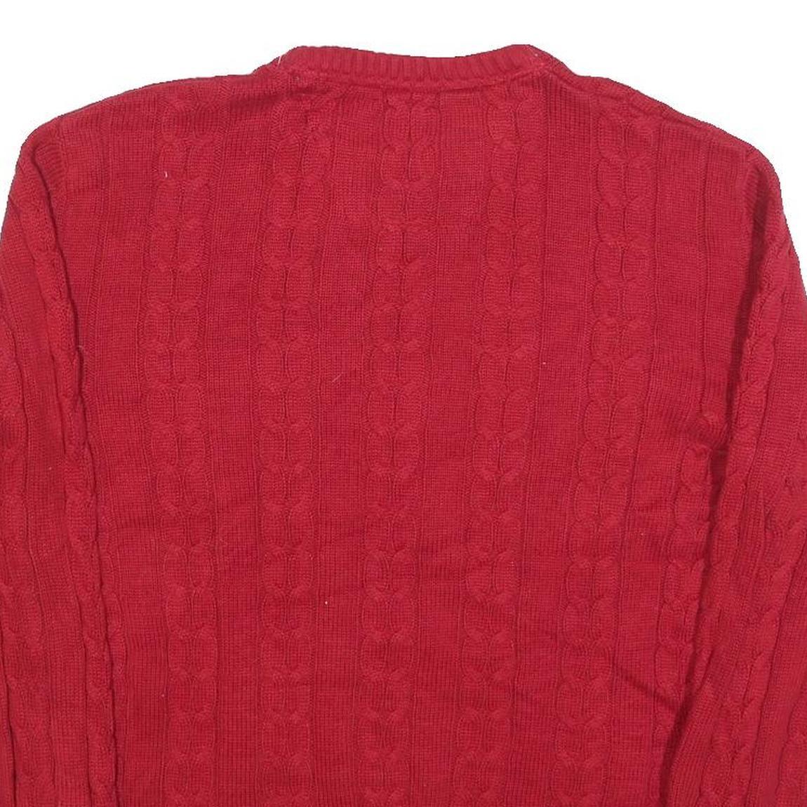 NAUTICA Mens Red Patterned Jumper Crew Neck Cable Knit L Cotton Classic Style
