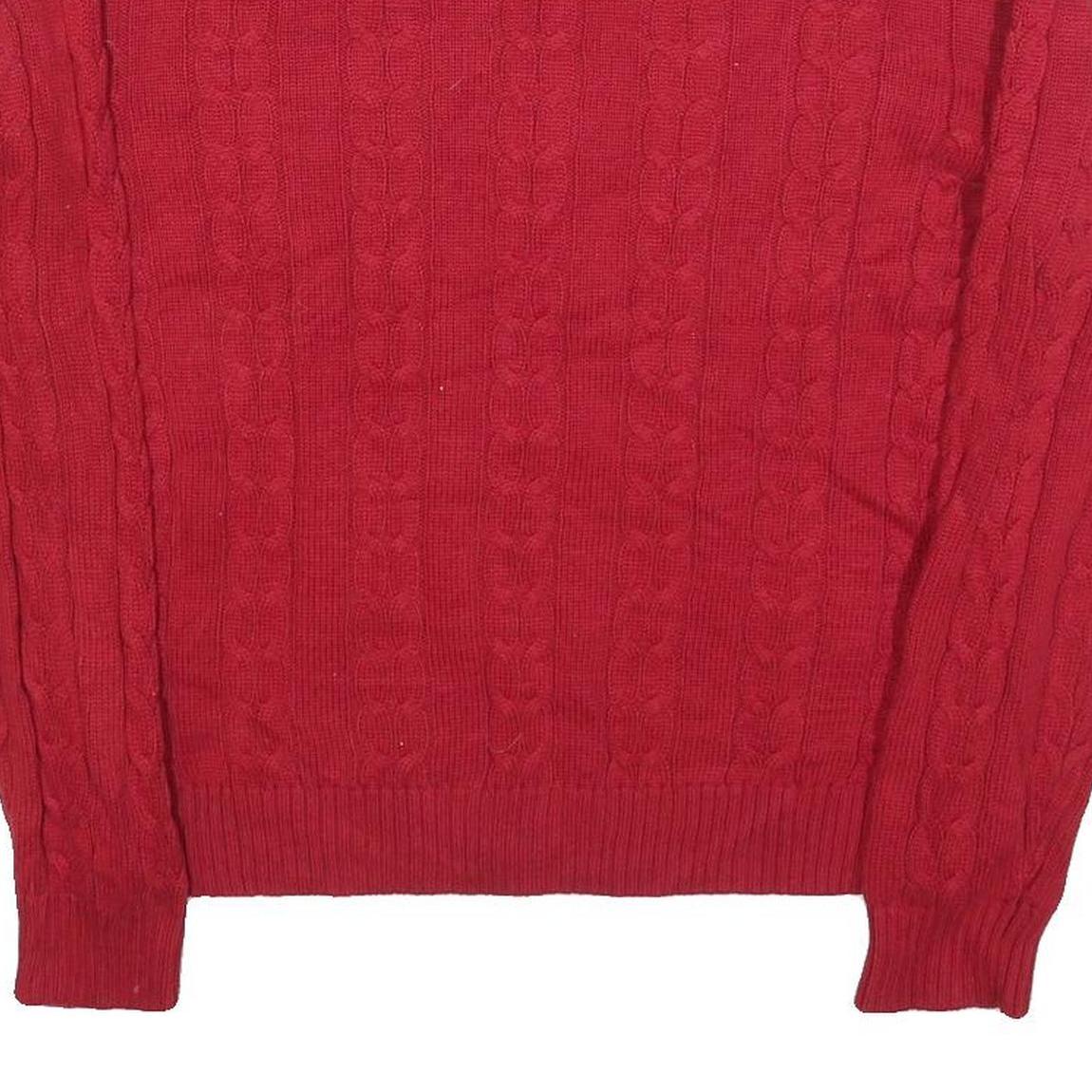 NAUTICA Mens Red Patterned Jumper Crew Neck Cable Knit L Cotton Classic Style