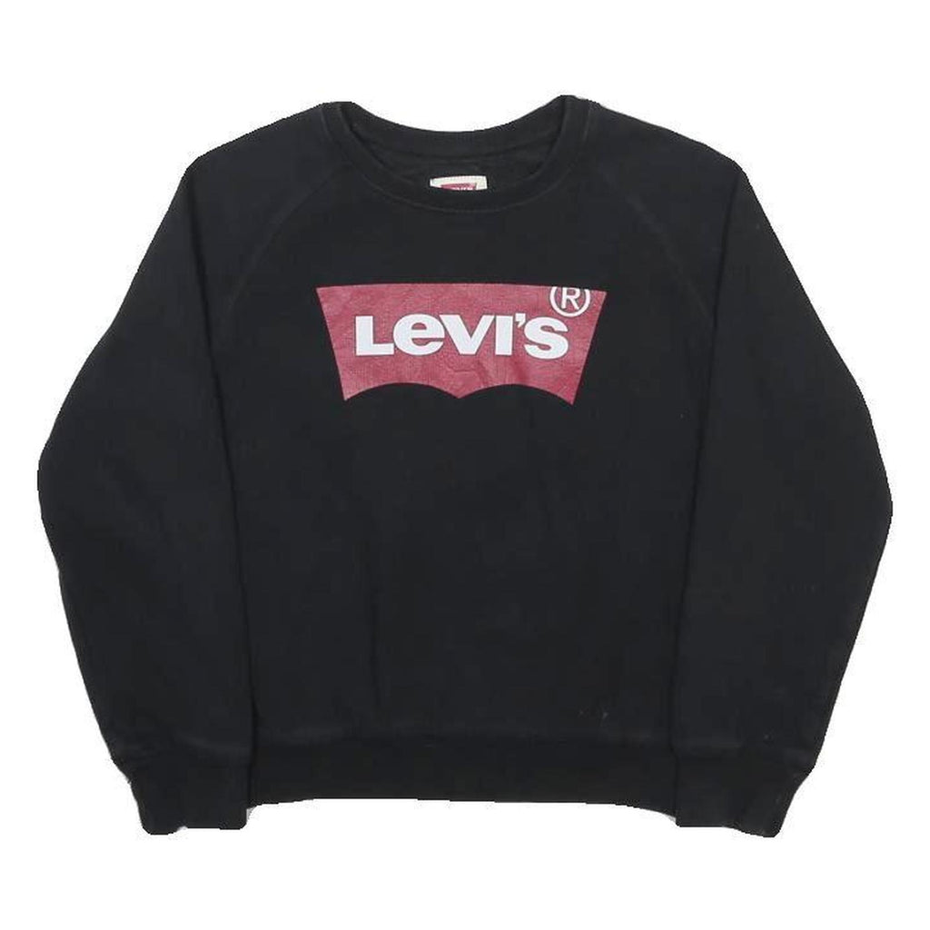 LEVI'S Boys Black Sweatshirt Crew Neck M Cotton Blend Logo Pullover Casual