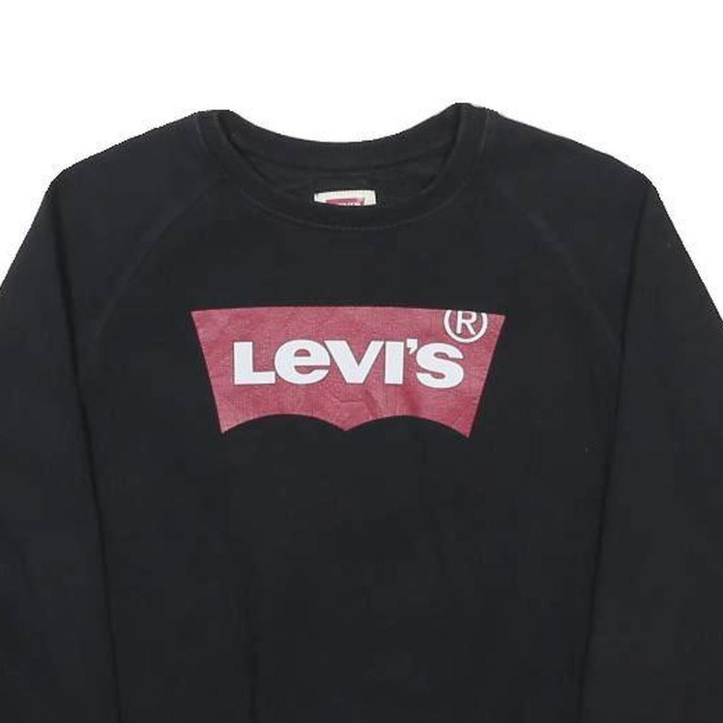 LEVI'S Boys Black Sweatshirt Crew Neck M Cotton Blend Logo Pullover Casual