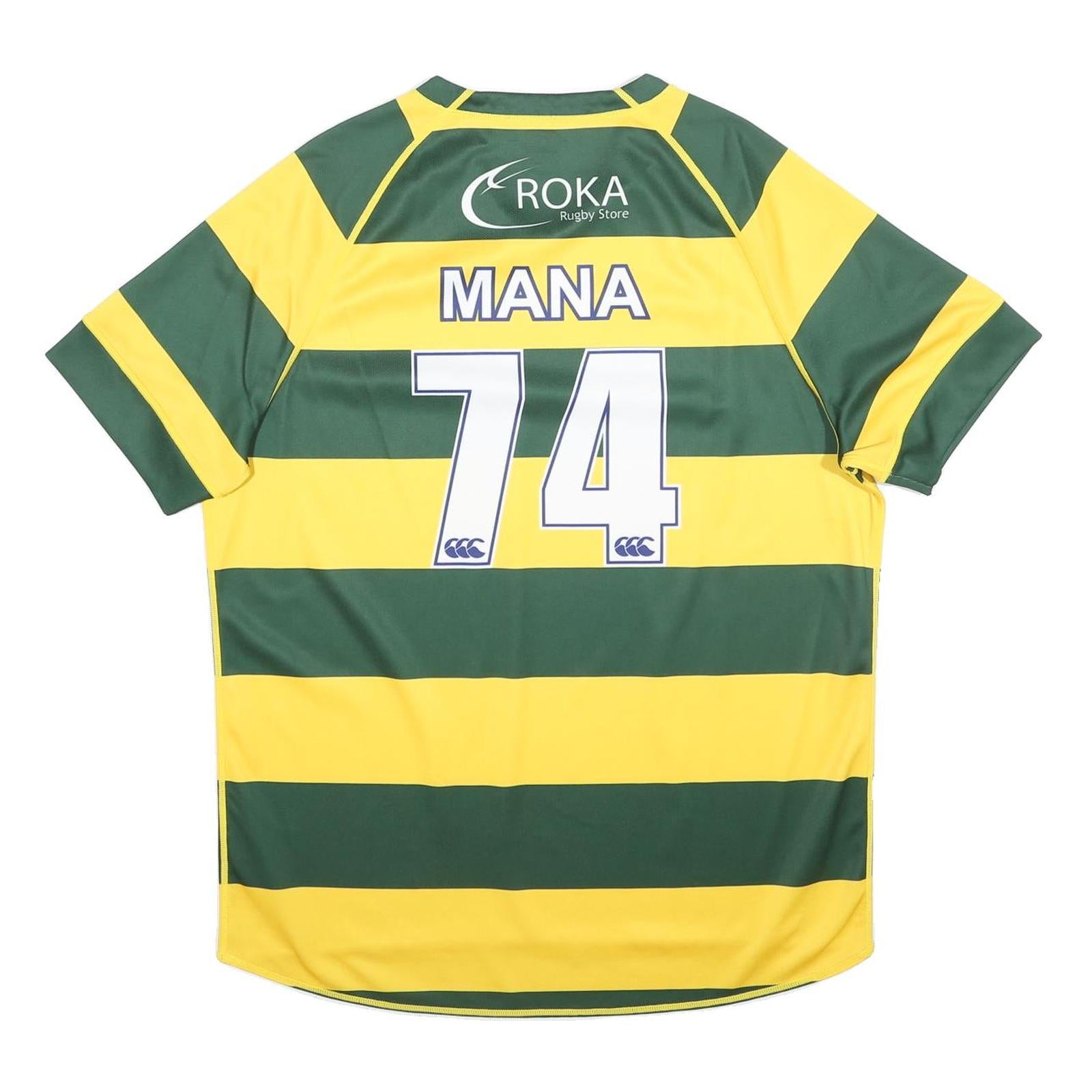 CANTERBURY Mens Green & Yellow Rugby Style 2XL Short Sleeve V-Neck Functional