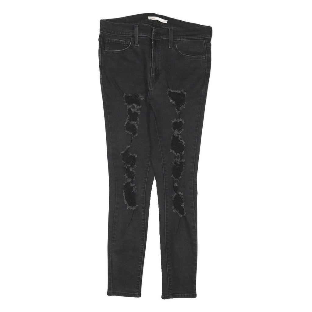 LEVI'S Womens Slim Black Skinny Denim Rinse W28 L26 Damaged Detail Jeans