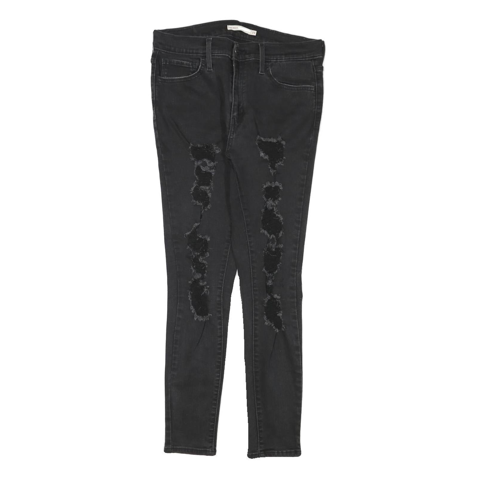 LEVI'S Womens Slim Black Skinny Denim Rinse W28 L26 Damaged Detail Jeans