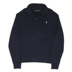 POLO RALPH LAUREN Mens Navy Plain Shawl Collar Jumper Cotton Blend M Classic