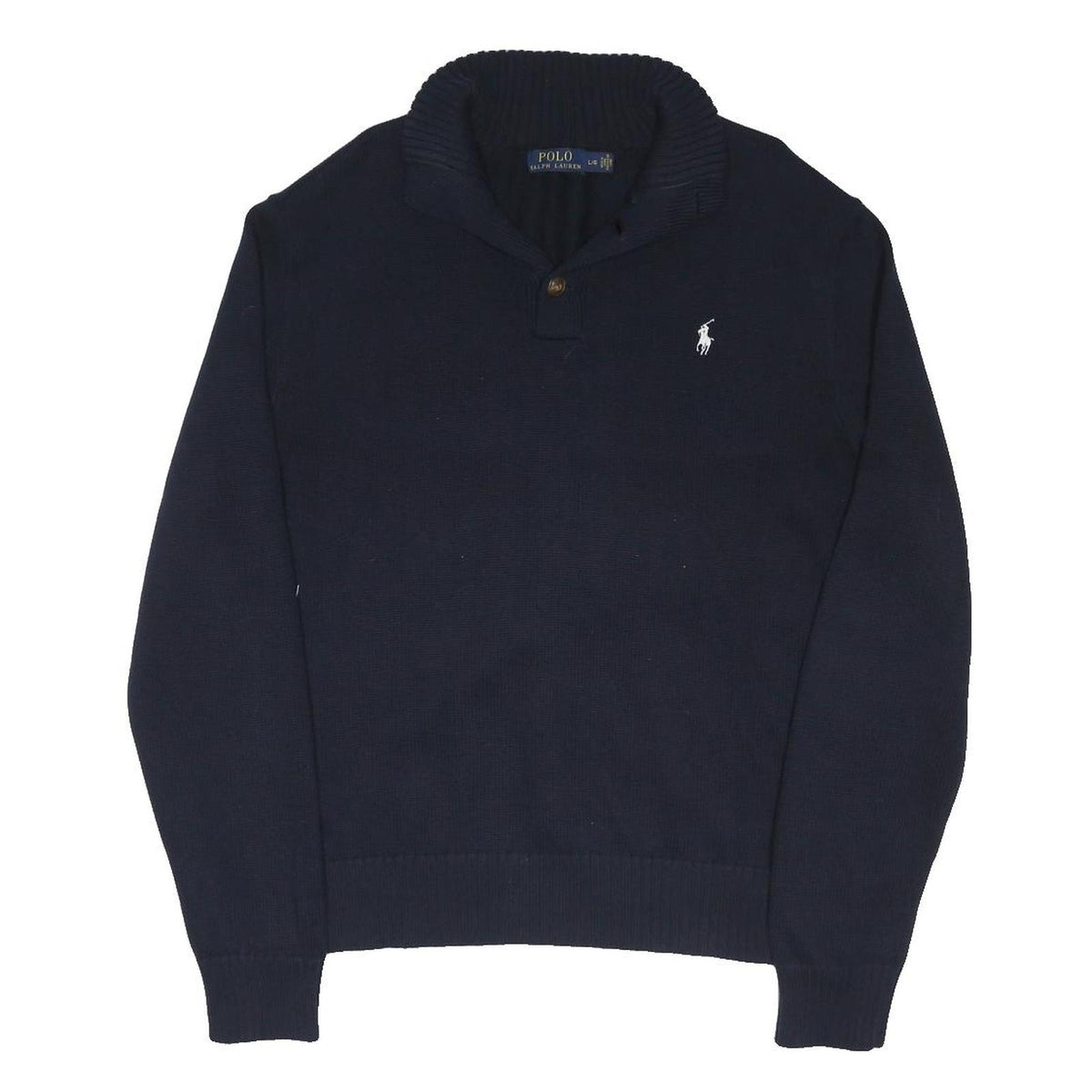 POLO RALPH LAUREN Mens Navy Plain Shawl Collar Jumper Cotton Blend M Classic