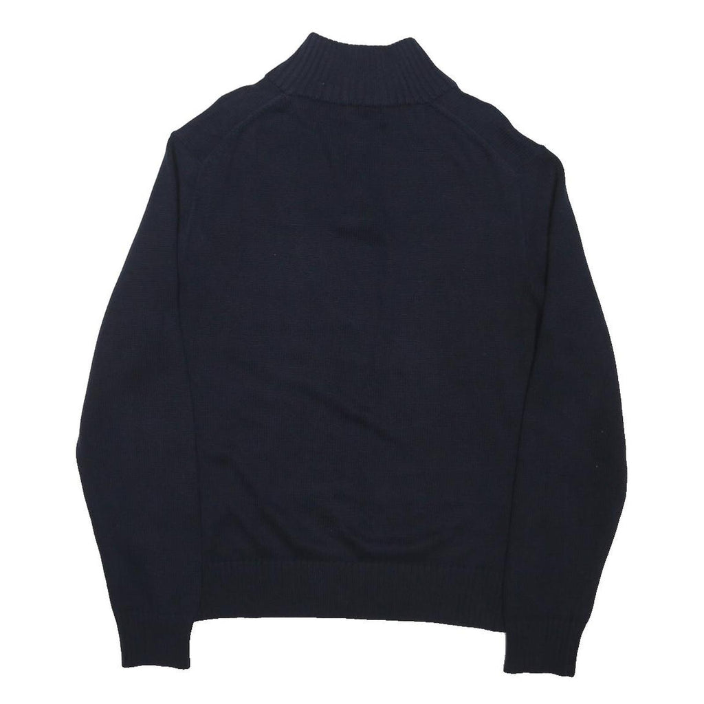POLO RALPH LAUREN Mens Navy Plain Shawl Collar Jumper Cotton Blend M Classic