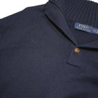 POLO RALPH LAUREN Mens Navy Plain Shawl Collar Jumper Cotton Blend M Classic
