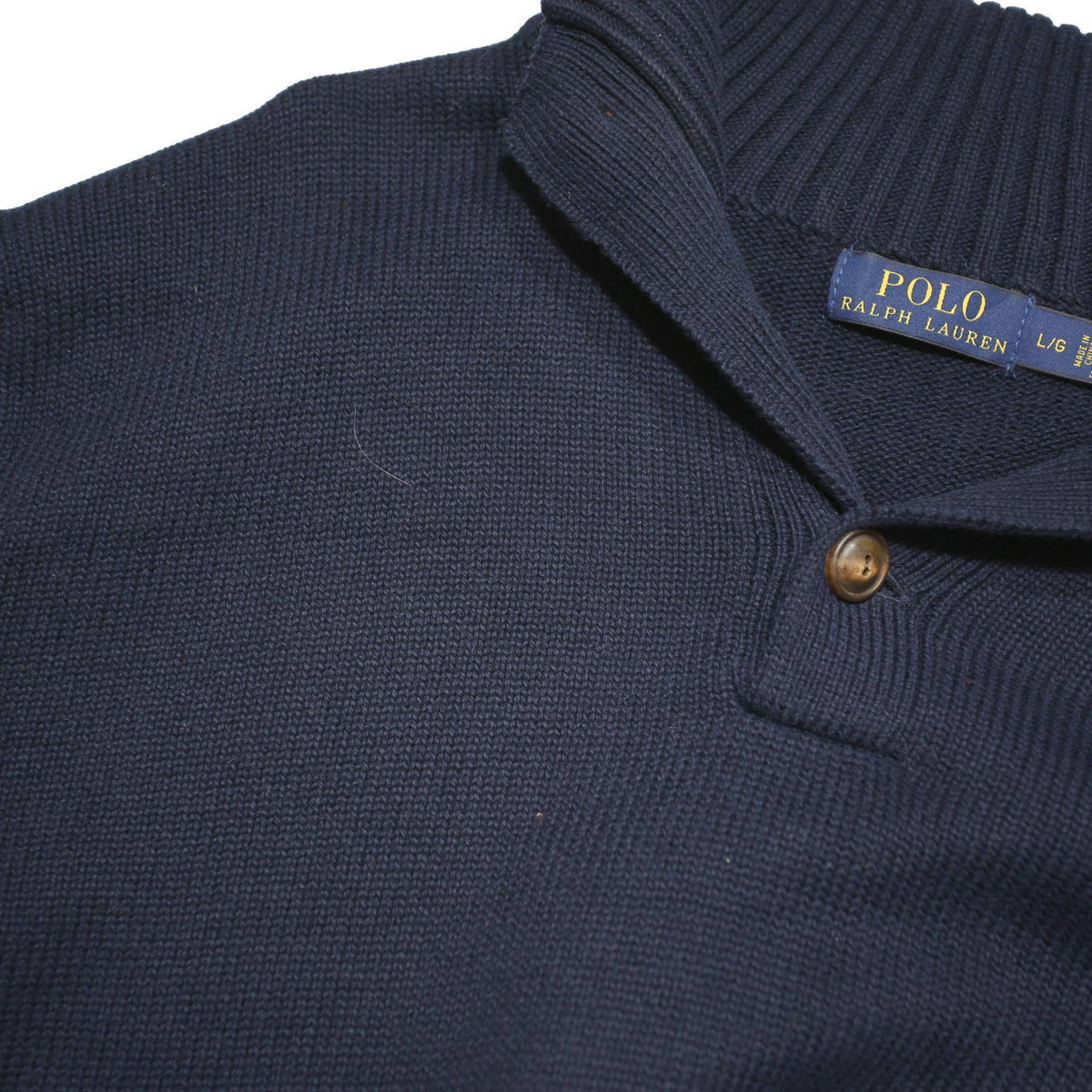 POLO RALPH LAUREN Mens Navy Plain Shawl Collar Jumper Cotton Blend M Classic