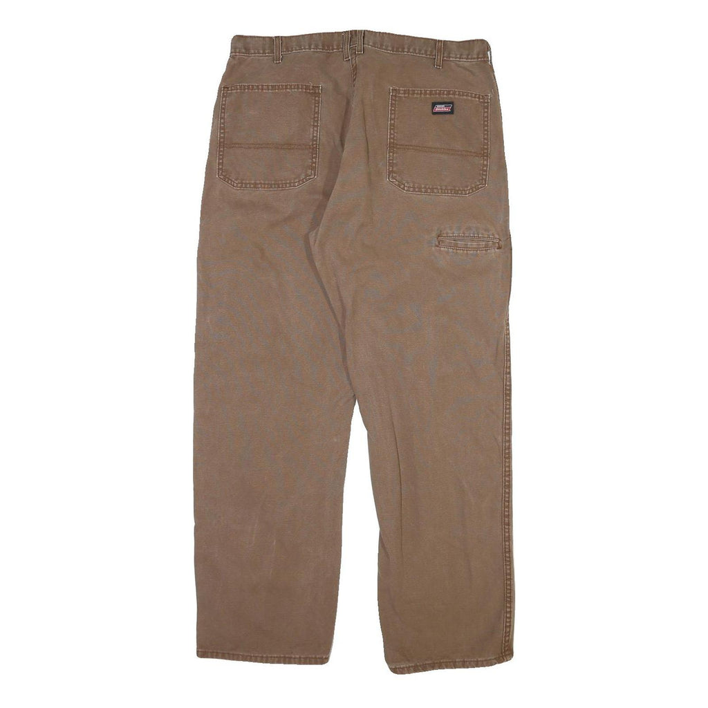 DICKIES Mens Cotton Blend Brown Regular Straight Trousers W40 L32 Workwear