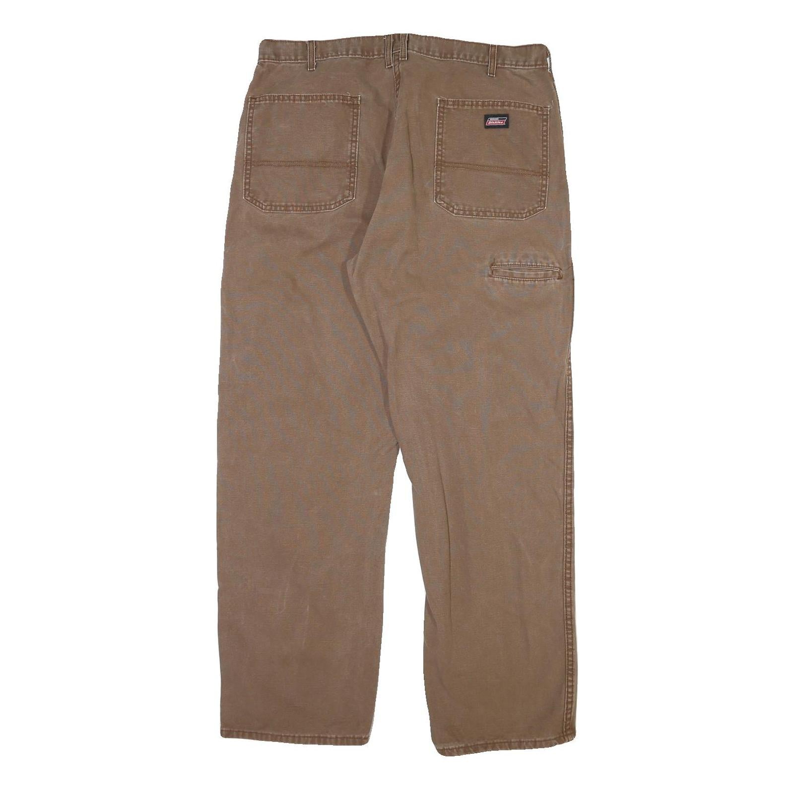 DICKIES Mens Cotton Blend Brown Regular Straight Trousers W40 L32 Workwear