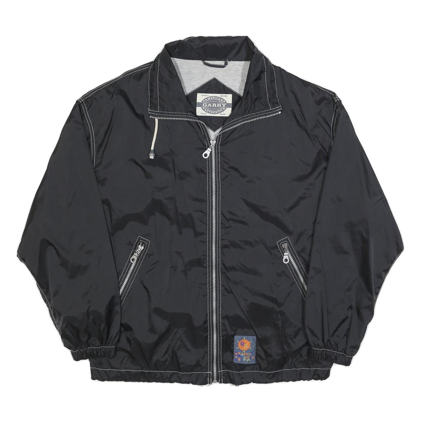 GARRY Mens Black Zip Jacket L Polyester Blend Relax Your Mind Print Casual