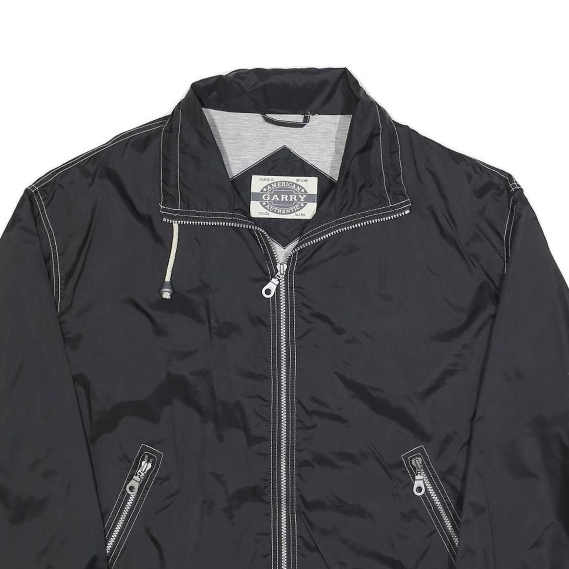 GARRY Mens Black Zip Jacket L Polyester Blend Relax Your Mind Print Casual