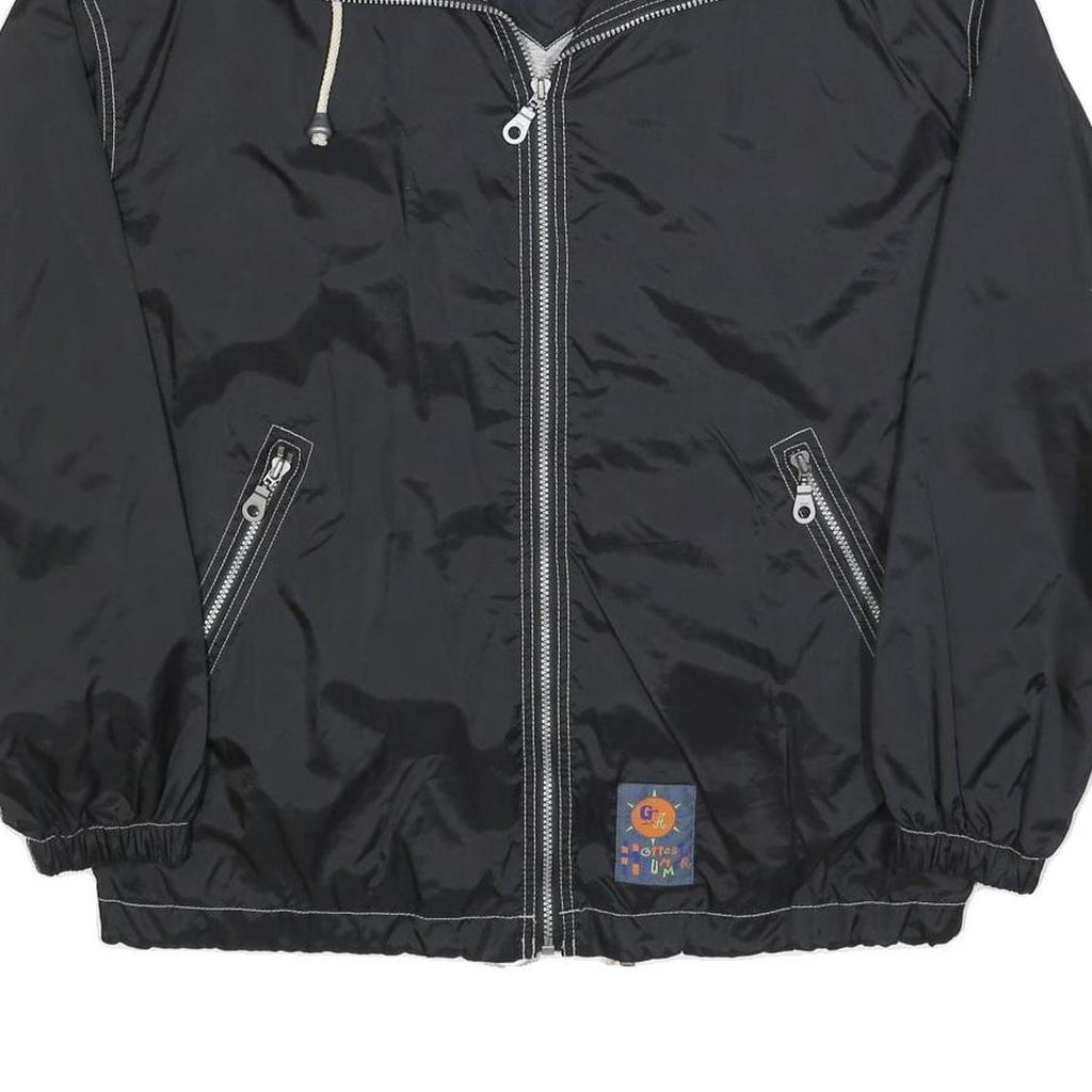 GARRY Mens Black Zip Jacket L Polyester Blend Relax Your Mind Print Casual