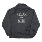 GARRY Mens Black Zip Jacket L Polyester Blend Relax Your Mind Print Casual