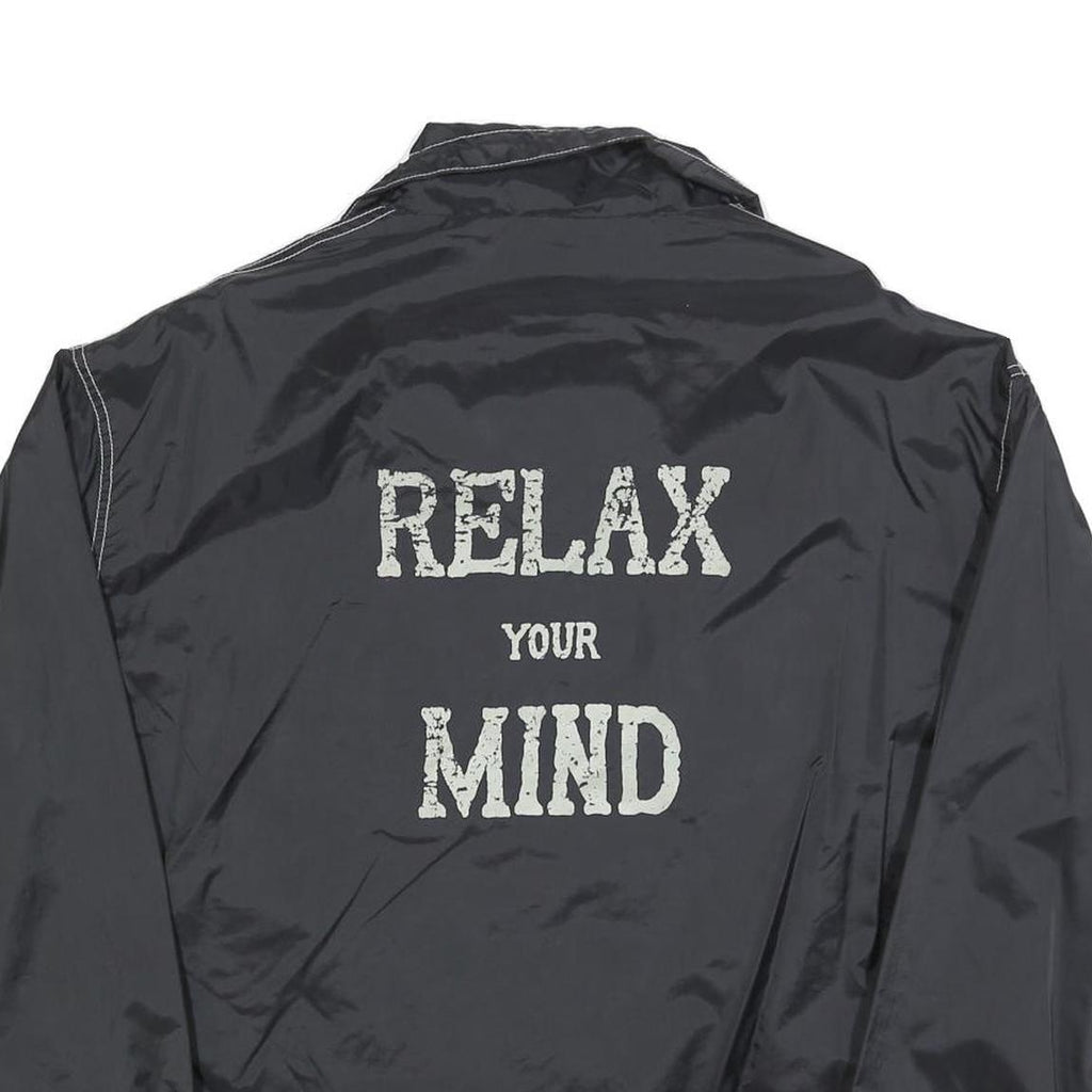 GARRY Mens Black Zip Jacket L Polyester Blend Relax Your Mind Print Casual