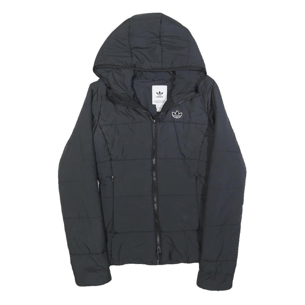 ADIDAS Womens Black Puffer Jacket UK 8 Polyester Hooded Zip Pocketed