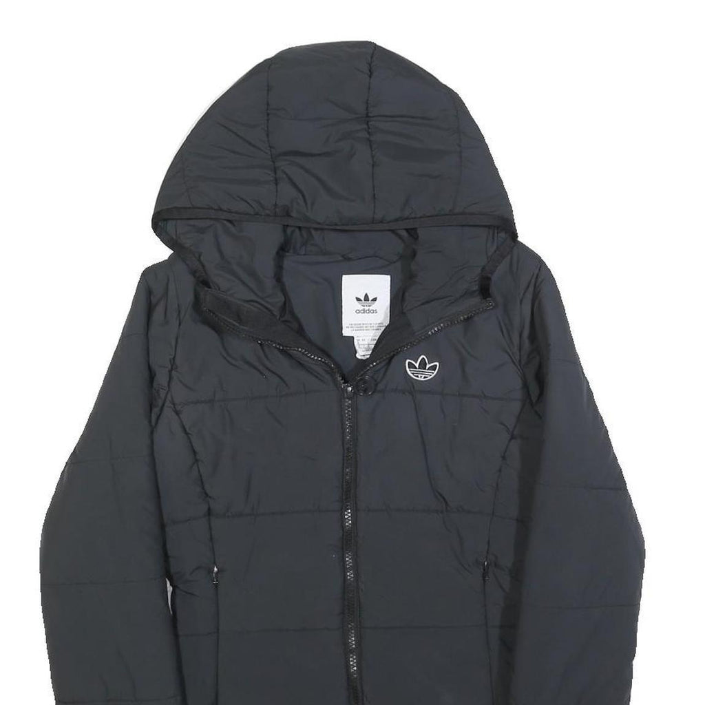 ADIDAS Womens Black Puffer Jacket UK 8 Polyester Hooded Zip Pocketed