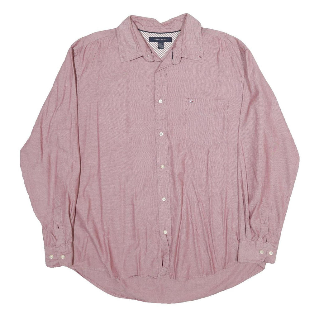 TOMMY HILFIGER Mens Red Plain Shirt XL Cotton Long Sleeve Button Down