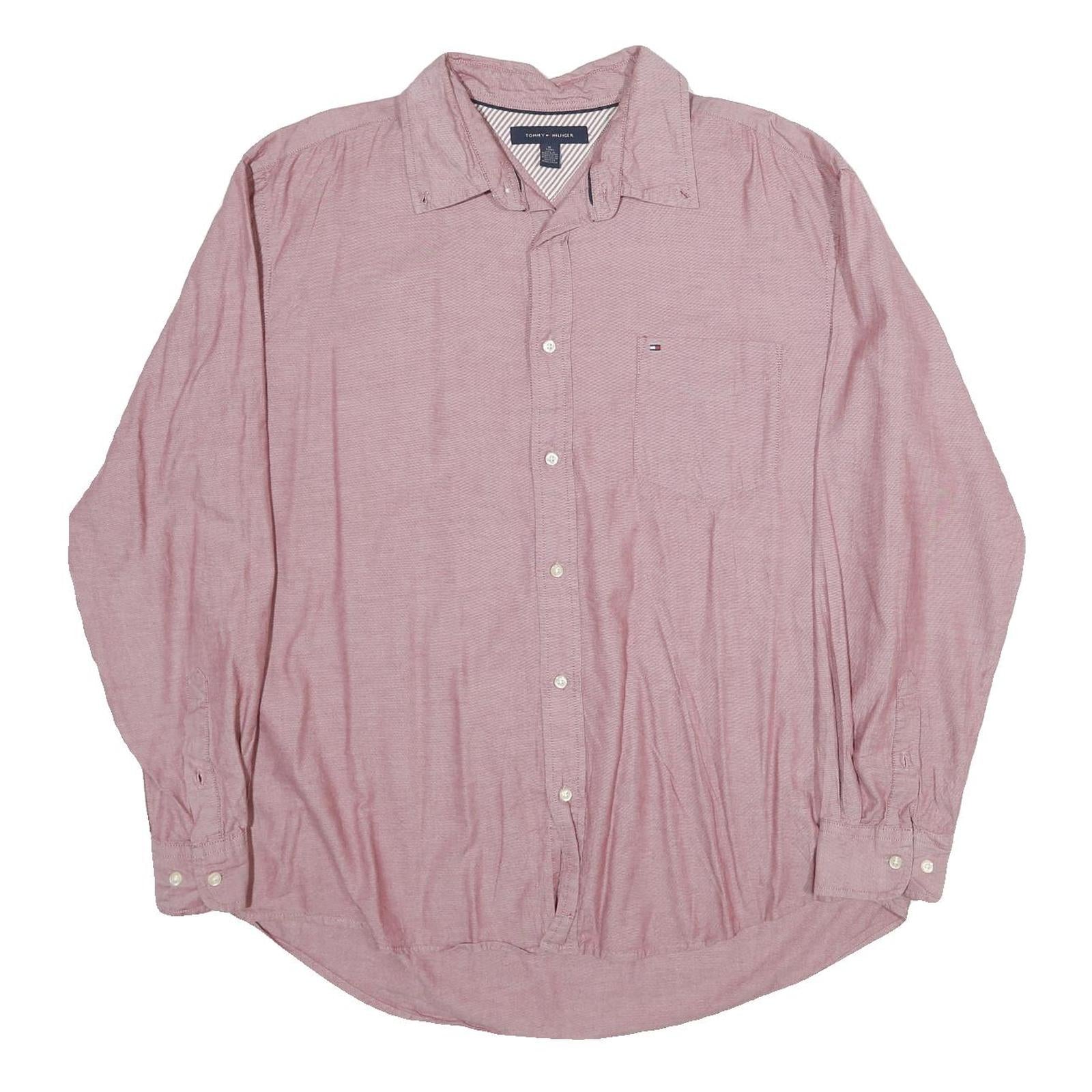 TOMMY HILFIGER Mens Red Plain Shirt XL Cotton Long Sleeve Button Down