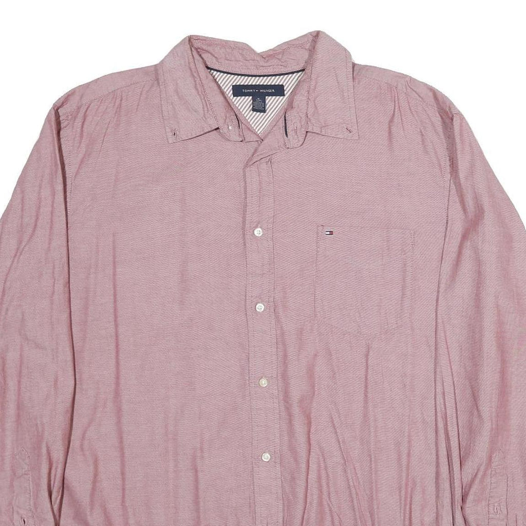 TOMMY HILFIGER Mens Red Plain Shirt XL Cotton Long Sleeve Button Down