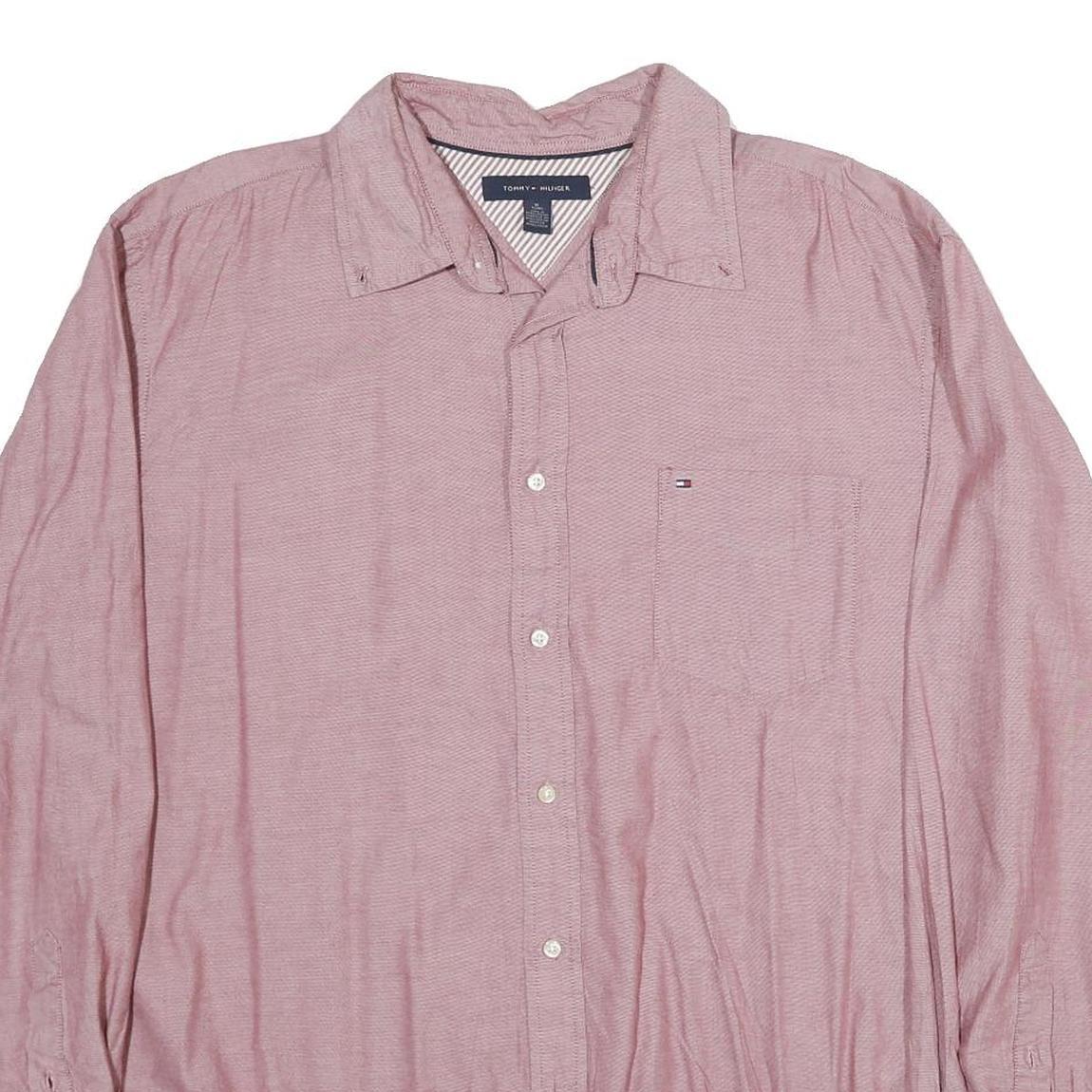 TOMMY HILFIGER Mens Red Plain Shirt XL Cotton Long Sleeve Button Down