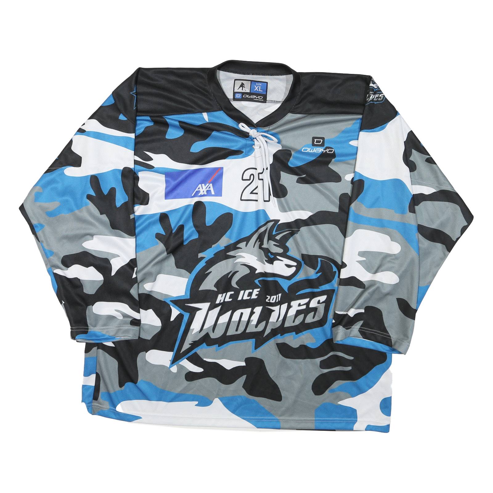 Mens Black Blue Grey Ice Wolves Camouflage Graphic T-Shirt XL Long Sleeve Crew