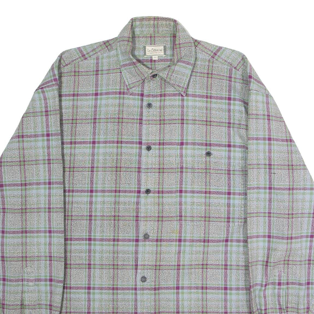 LE COLONIAL Mens Shirt Grey 90s Check Long Sleeve M