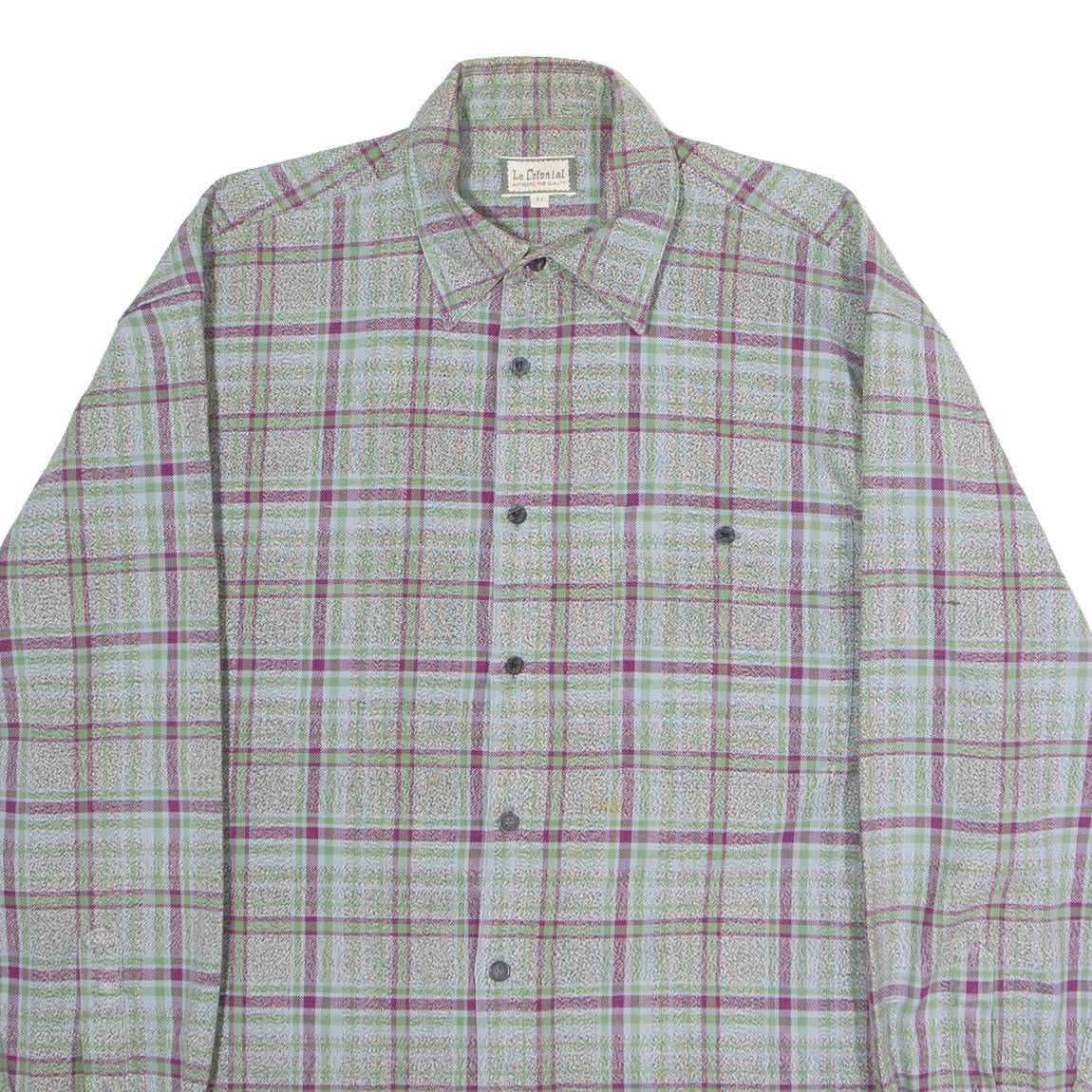 LE COLONIAL Mens Shirt Grey 90s Check Long Sleeve M
