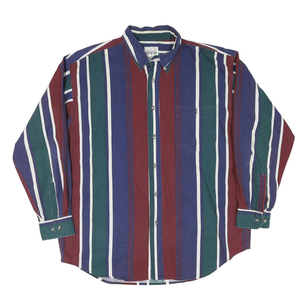 RED EYE Mens Blue Green & Maroon Stripe Shirt L Button-Down Cotton Blend Casual
