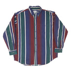 RED EYE Mens Blue Green & Maroon Stripe Shirt L Button-Down Cotton Blend Casual