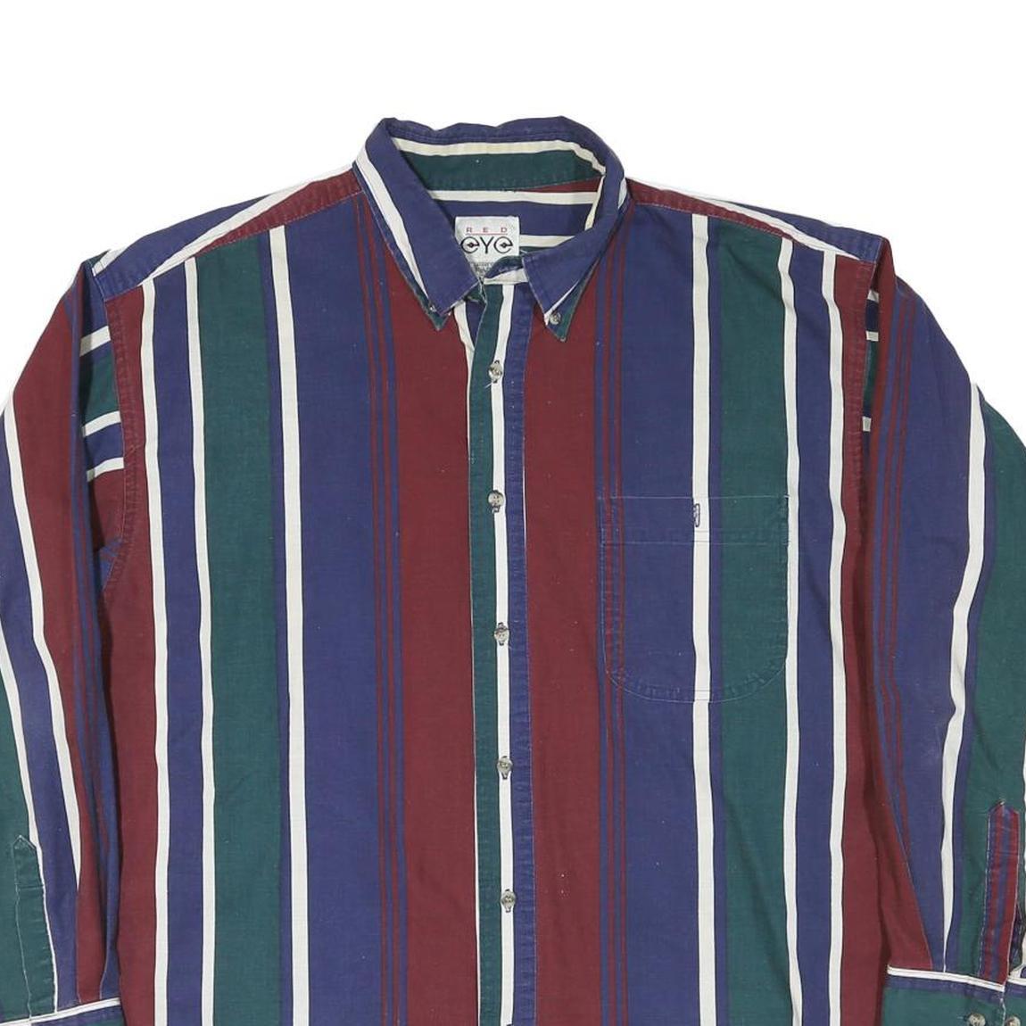 RED EYE Mens Blue Green & Maroon Stripe Shirt L Button-Down Cotton Blend Casual