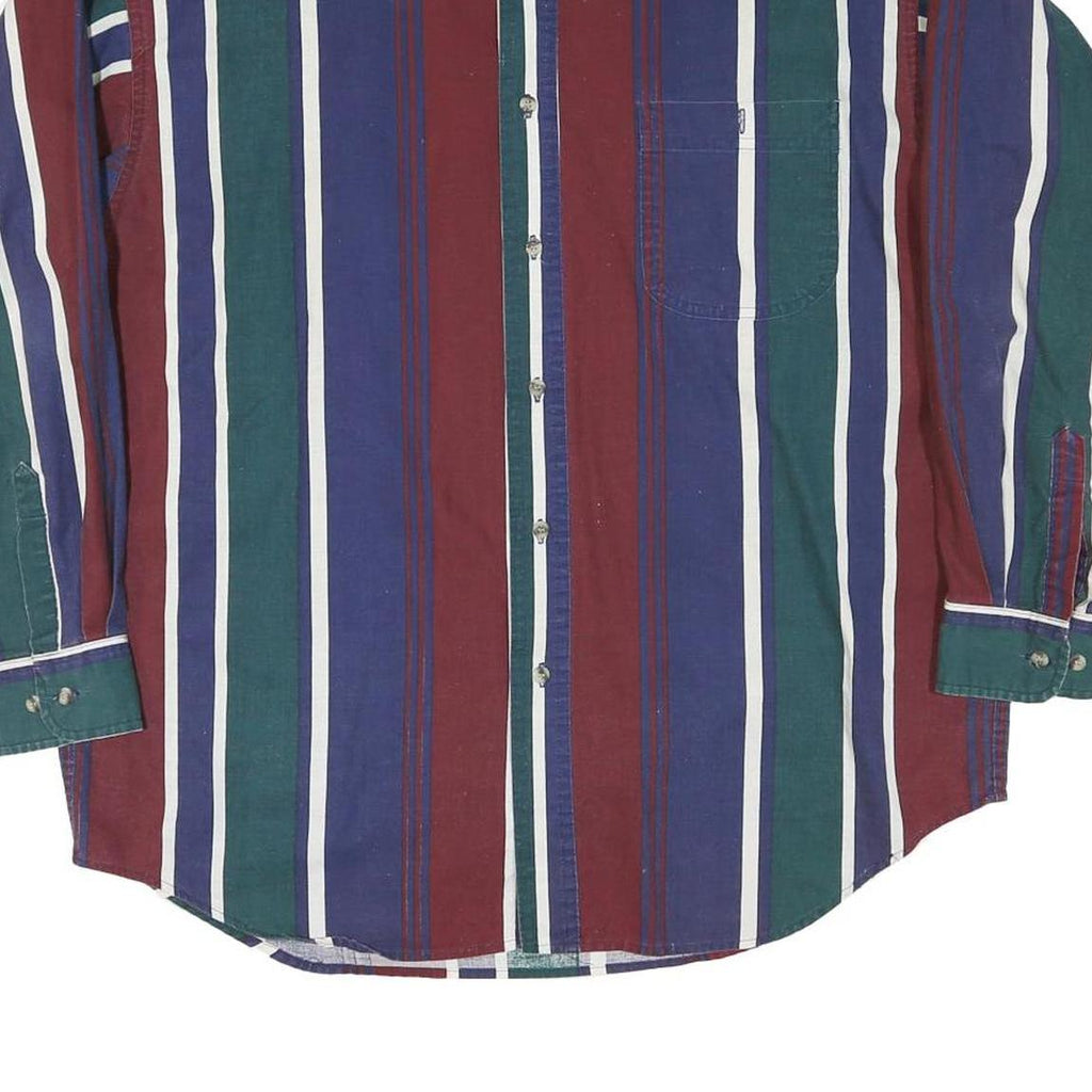 RED EYE Mens Blue Green & Maroon Stripe Shirt L Button-Down Cotton Blend Casual