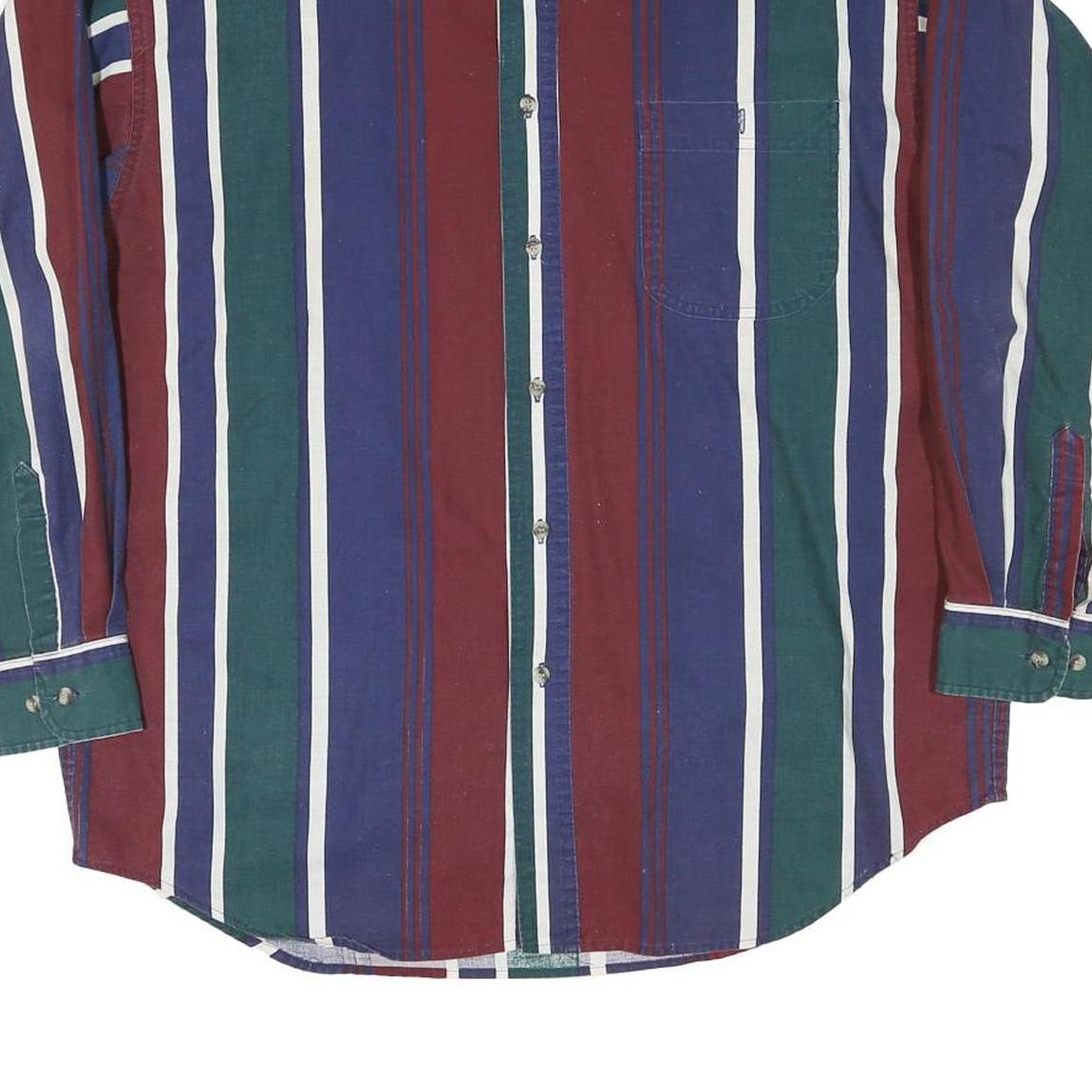 RED EYE Mens Blue Green & Maroon Stripe Shirt L Button-Down Cotton Blend Casual