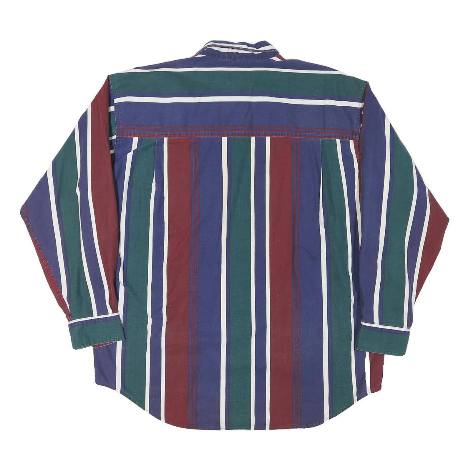 RED EYE Mens Blue Green & Maroon Stripe Shirt L Button-Down Cotton Blend Casual
