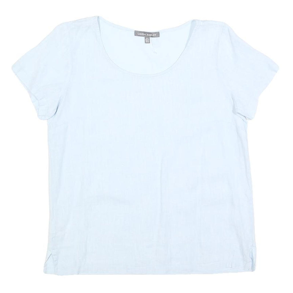 LAURA ASHLEY Womens Light Blue Top Short Sleeve Scoop Neck Plain UK 8