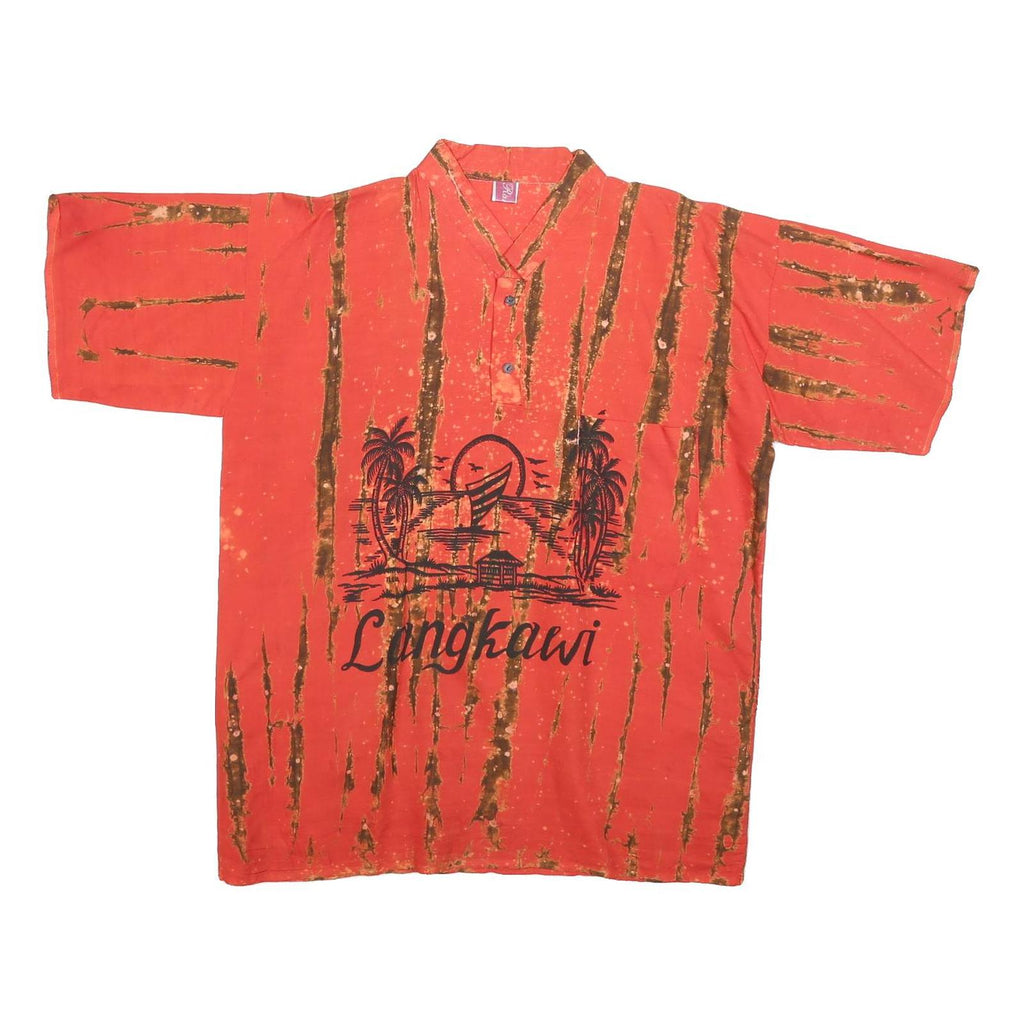 RANI'S Mens Red & Brown Langkawi Cotton Blend Shirt M Summer Casual Beachwear