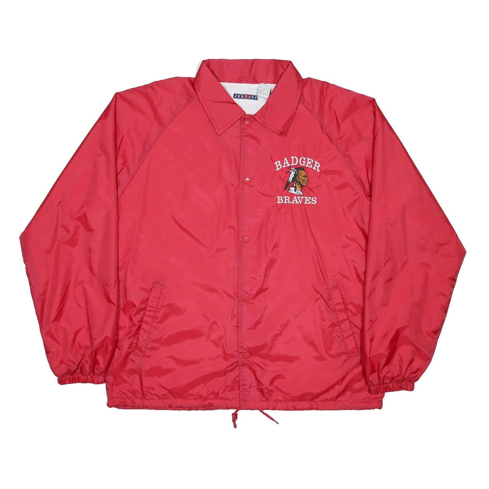 JERZEES Mens Red Badger Braves Nylon Button Jacket M Lightweight