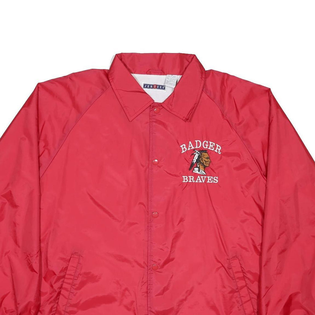 JERZEES Mens Red Badger Braves Nylon Button Jacket M Lightweight