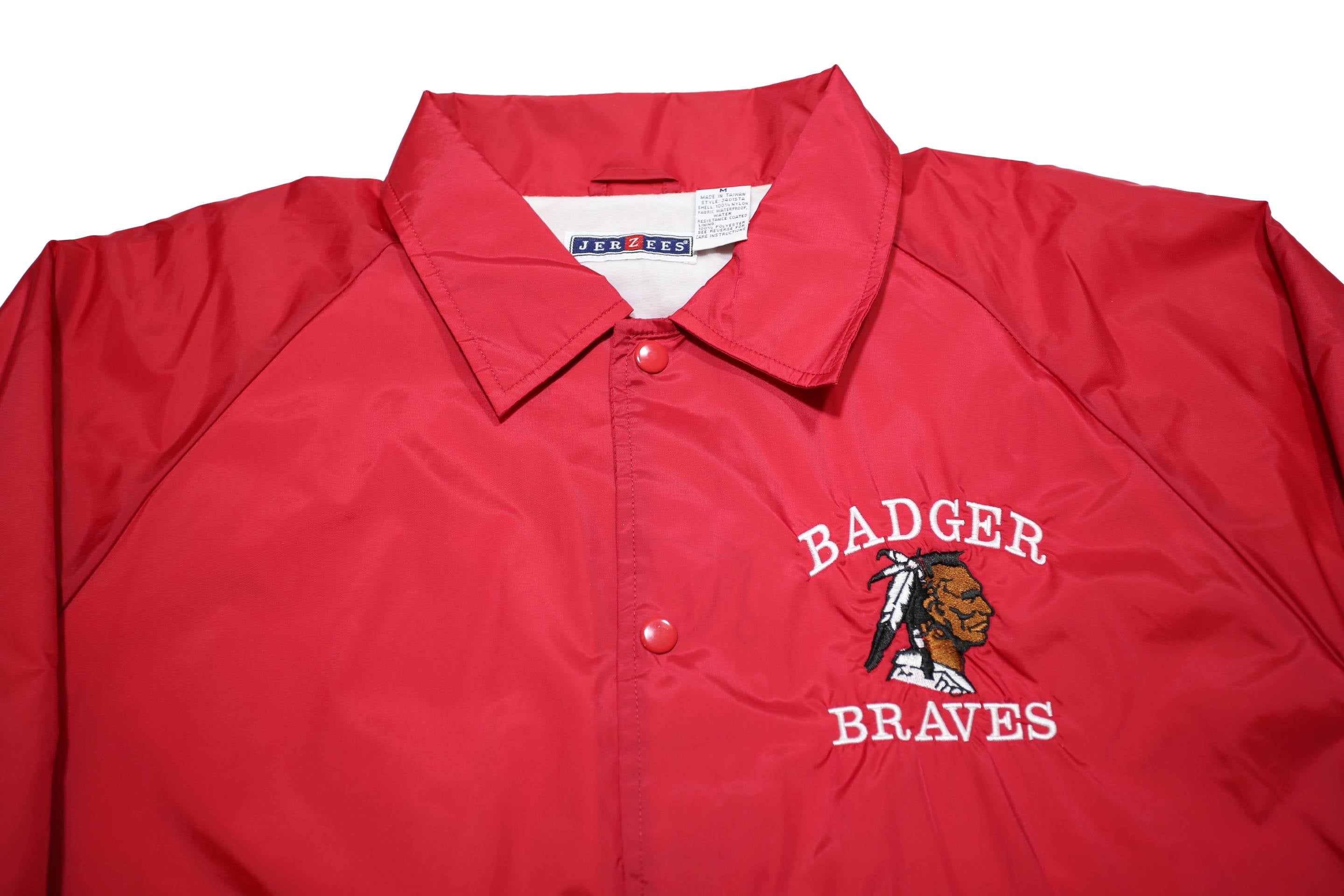 JERZEES Mens Red Badger Braves Nylon Button Jacket M Lightweight