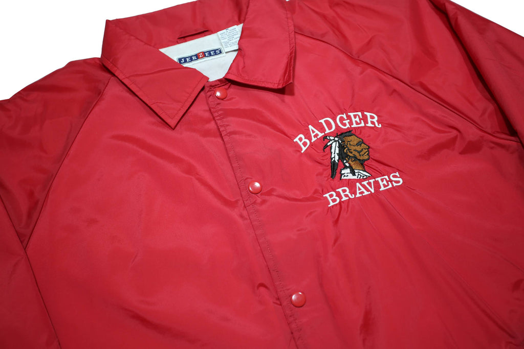 JERZEES Mens Red Badger Braves Nylon Button Jacket M Lightweight