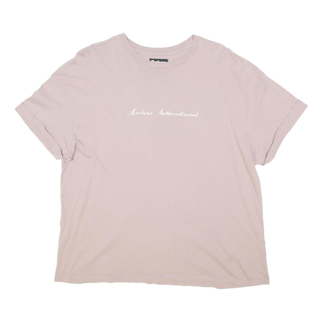 BARBOUR Womens Pink T-Shirt UK 16 Short Sleeve Crew Neck Cotton Blend