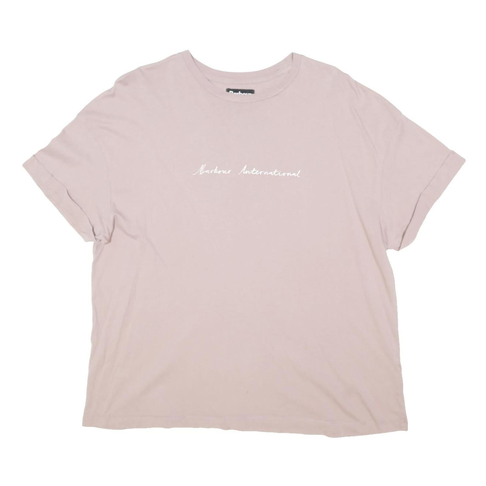 BARBOUR Womens Pink T-Shirt UK 16 Short Sleeve Crew Neck Cotton Blend