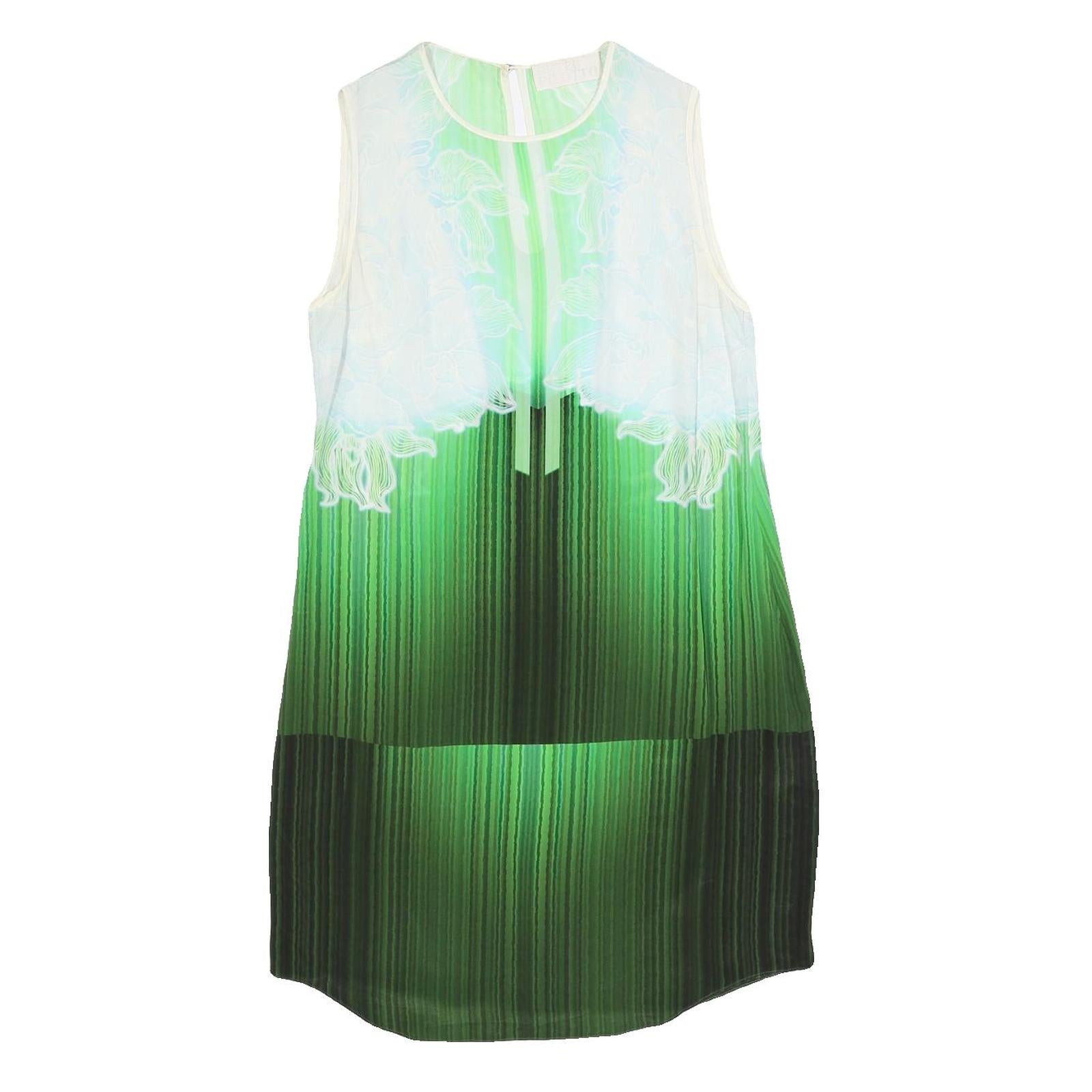 PETER PILOTTO Womens Green Silk Shift Dress Sleeveless UK 8 Printed Elegant