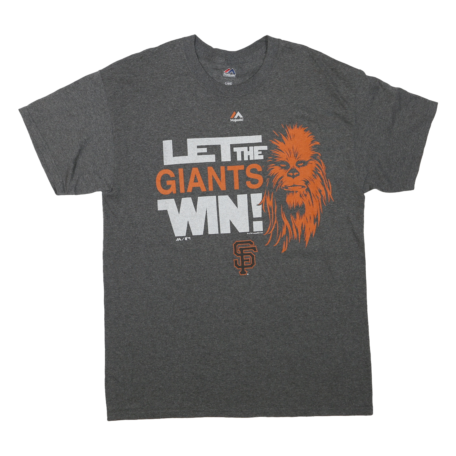 MAJESTIC Mens Grey Let The Giants Win Graphic T-Shirt L Short Sleeve Crew Neck