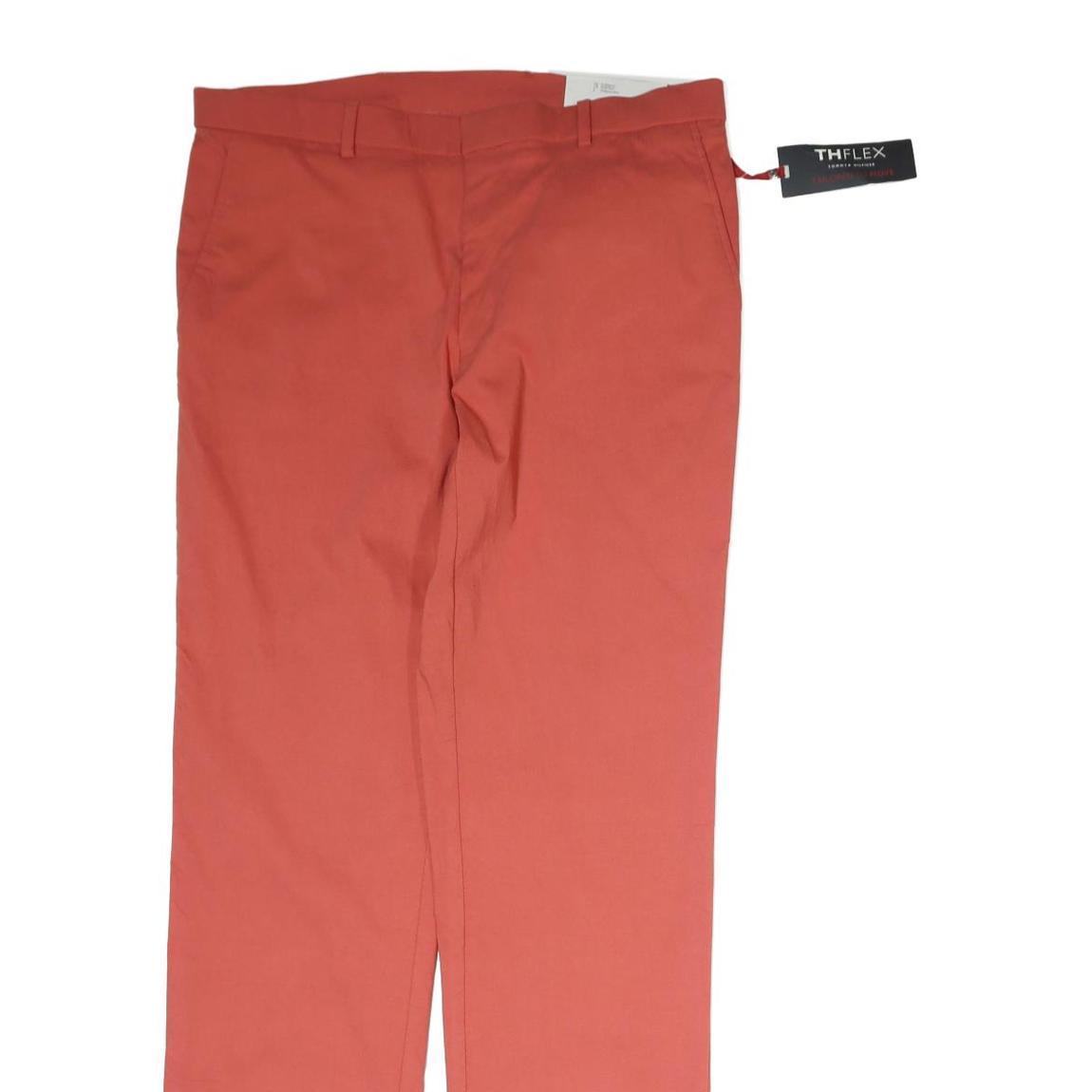 TOMMY HILFIGER Womens Cotton Red Regular Straight Trousers W34 L30 Classic Fit