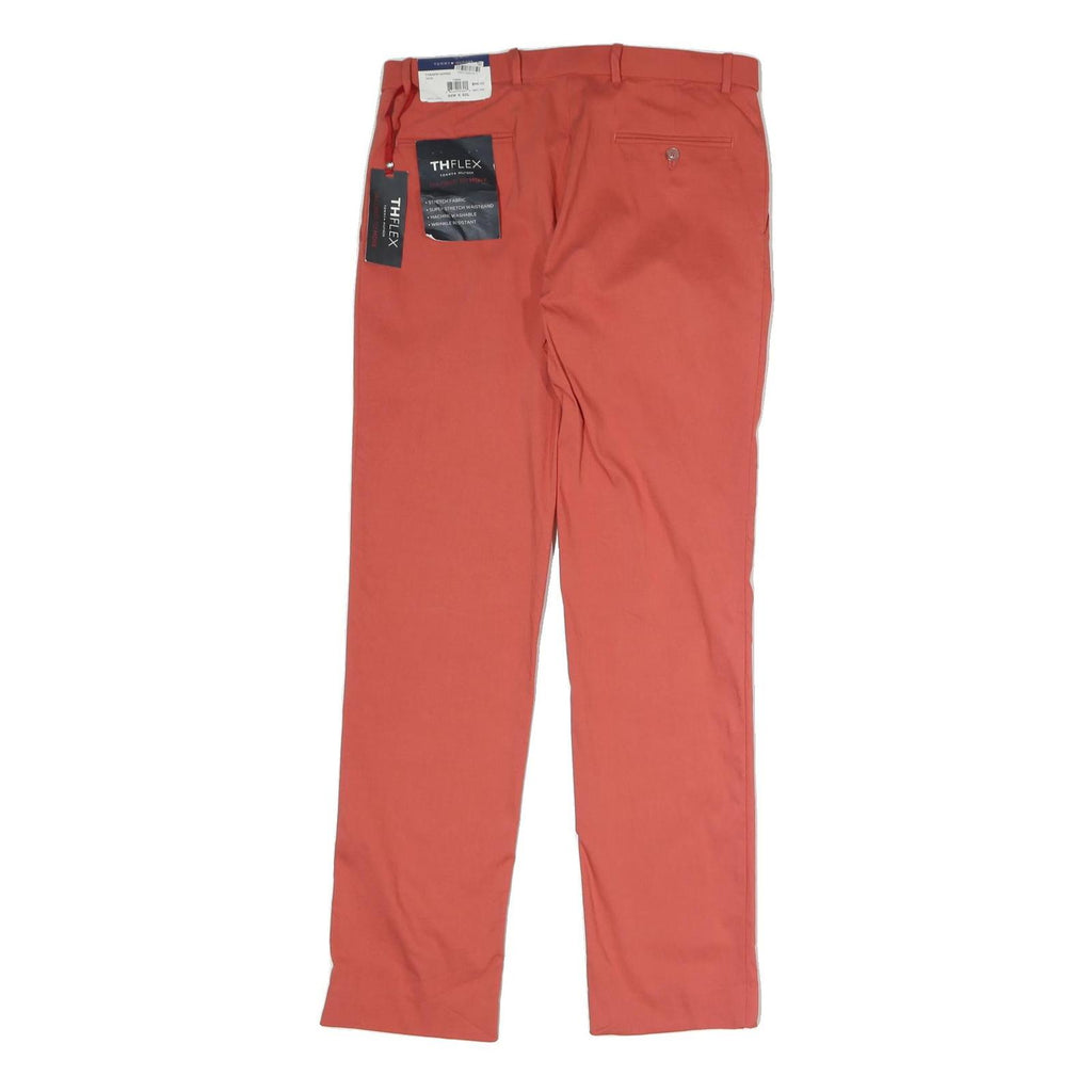 TOMMY HILFIGER Womens Cotton Red Regular Straight Trousers W34 L30 Classic Fit