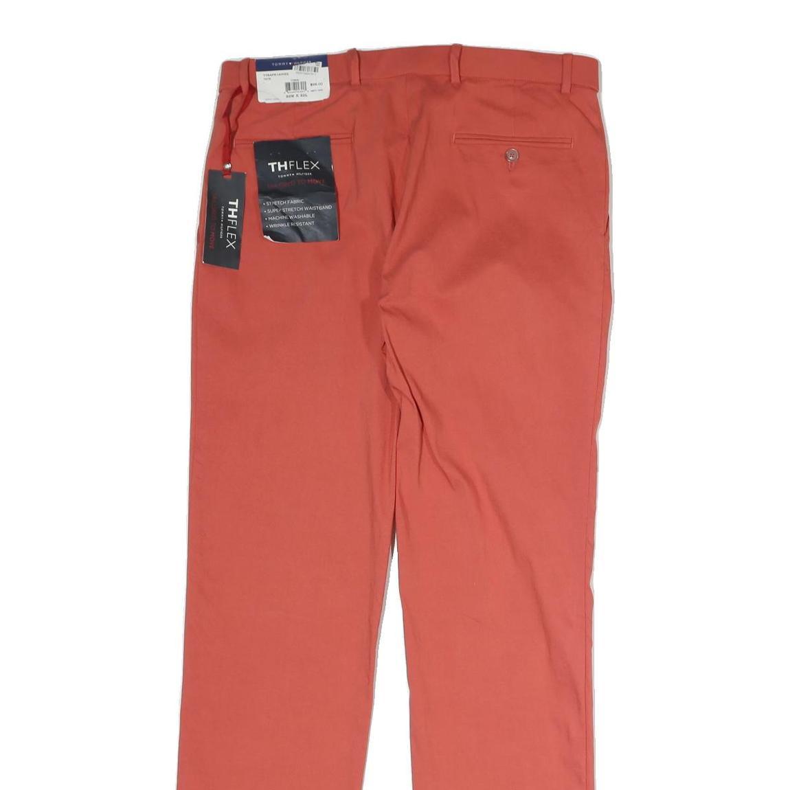 TOMMY HILFIGER Womens Cotton Red Regular Straight Trousers W34 L30 Classic Fit