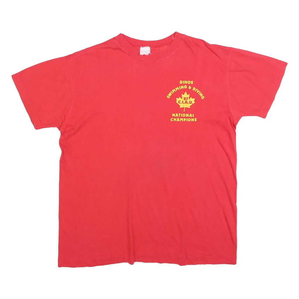 Mens Red Dinos Swimming & Diving 87 Cotton Blend T-Shirt L Crew Neck Short